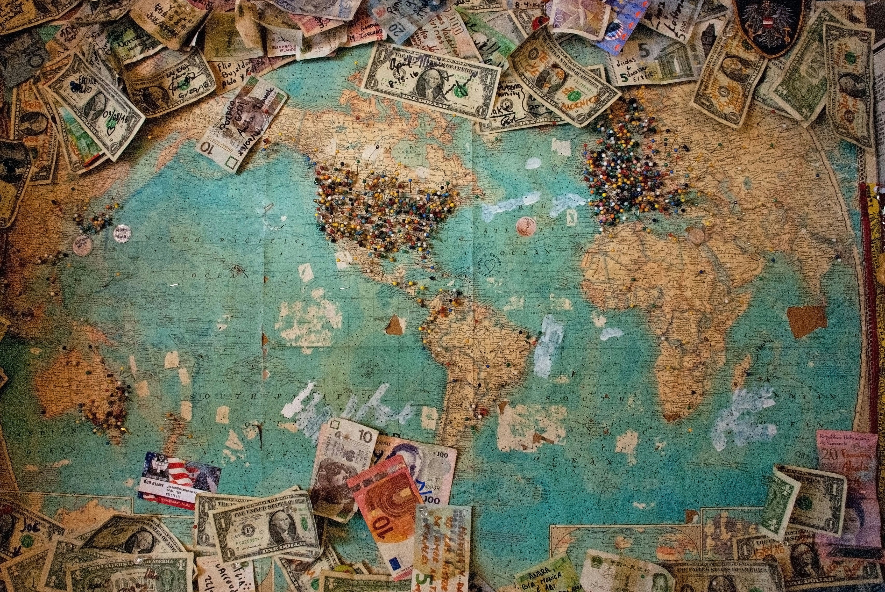 world map with money